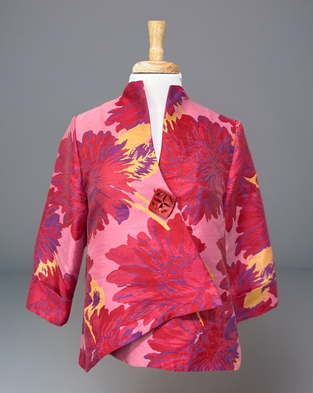IC by Connie K Floral Satin Jacquard Asymmetric Jacket Party Cocktail NWT Sz S
